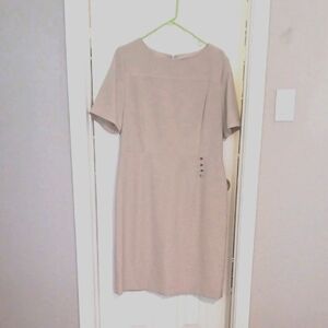 Preston & York Tan Sheath Midi Dress Crew Neck Work